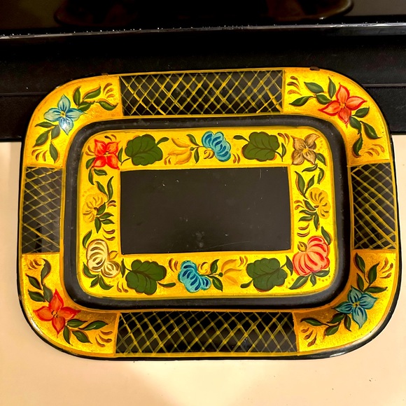 Vintage Hand Painted MCM Metal TOLEWARE TRAY Vibrant Floral Signed Campbell 1962 - Picture 1 of 7